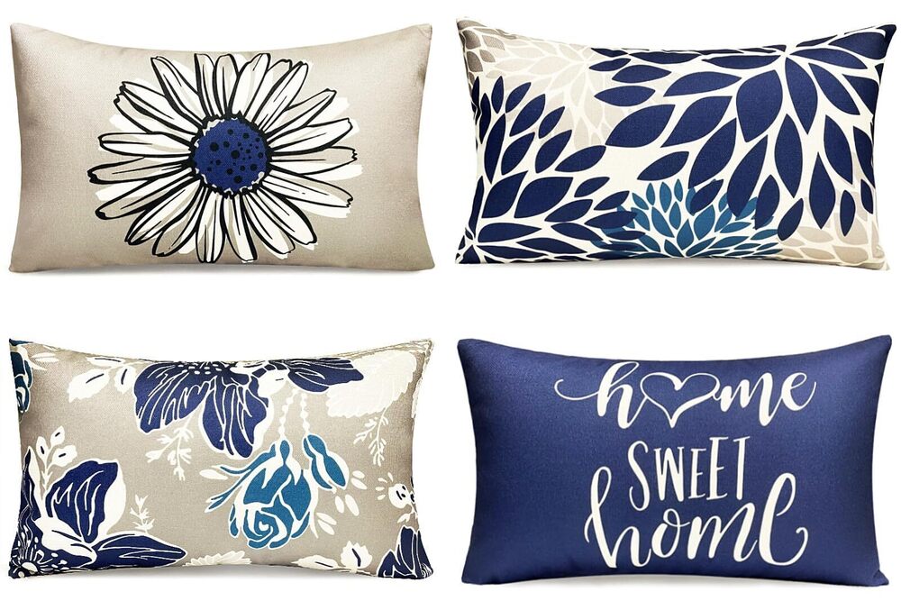 1302 Decorative Throw Pillow Covers Set of 4 Blue Pillow Covers 12x20 inch
